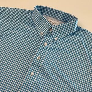 Collars & Co Dress Collar Blue Check Gingham Mens Medium Polo Shirt NWOT